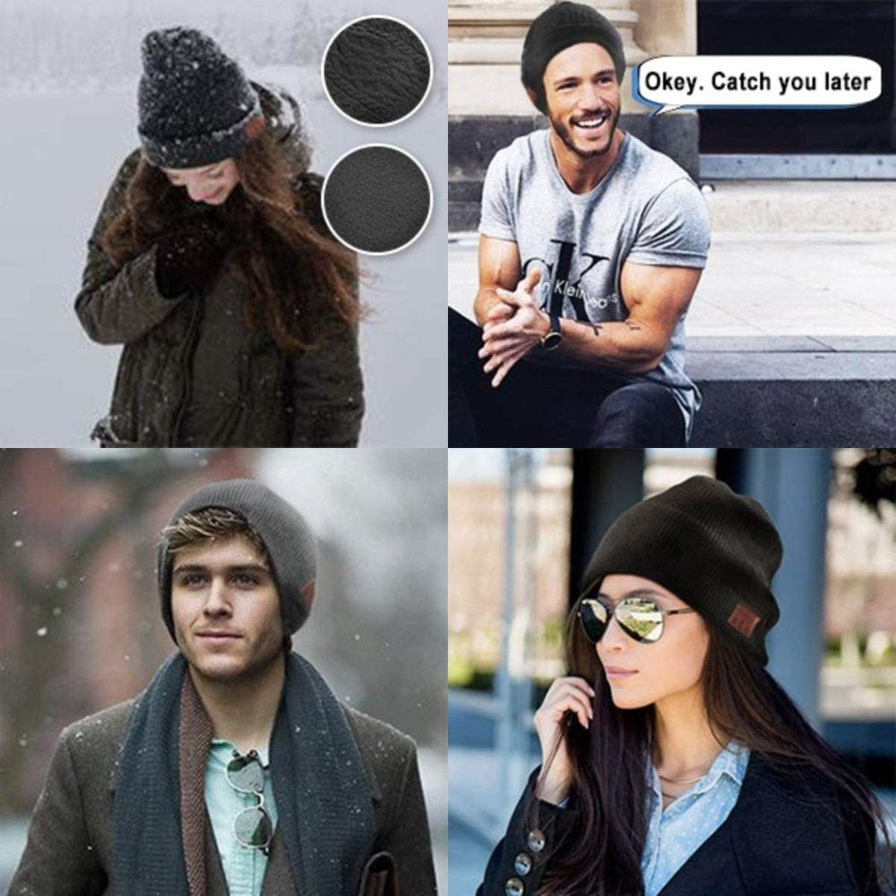 Bluetooth Beanie Hat Cap, Wireless Bluetooth Hat with Headphone Headset Earphone Knitted Beanie with Stereo Speakers and Microphone Hands Free Talking