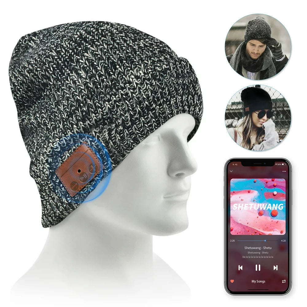 Bluetooth Beanie Hat Cap, Wireless Bluetooth Hat with Headphone Headset Earphone Knitted Beanie with Stereo Speakers and Microphone Hands Free Talking