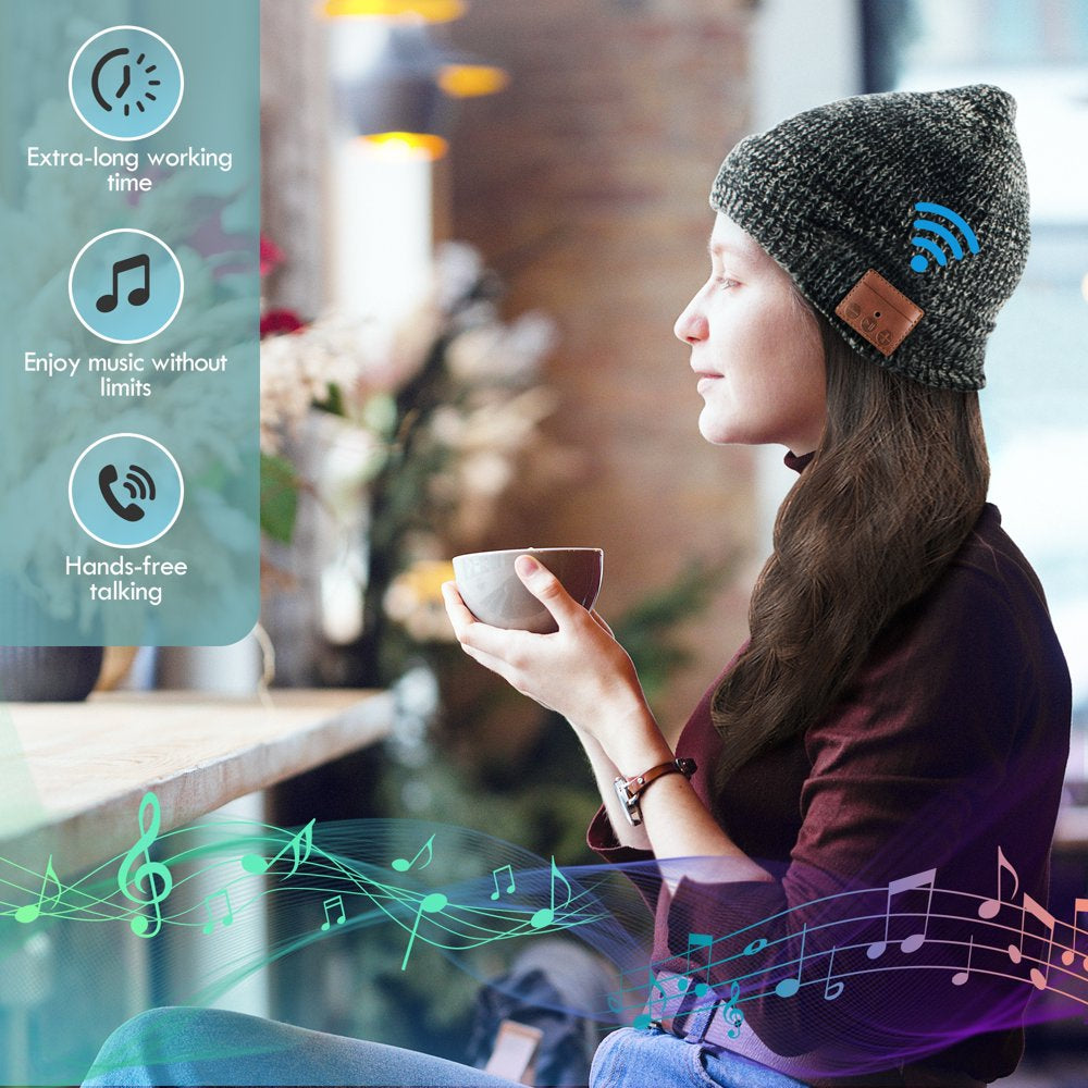 Bluetooth Beanie Hat Cap, Wireless Bluetooth Hat with Headphone Headset Earphone Knitted Beanie with Stereo Speakers and Microphone Hands Free Talking
