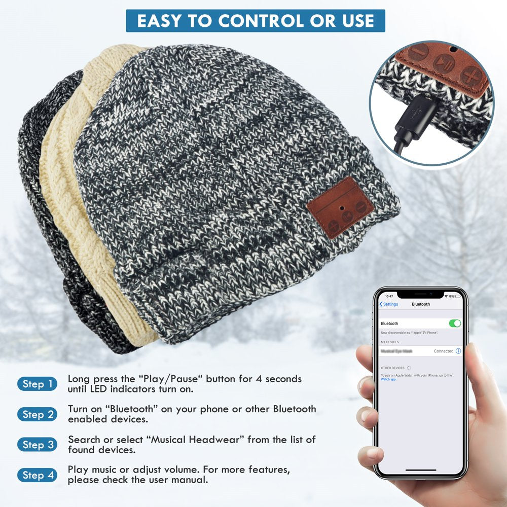 Bluetooth Beanie Hat Cap, Wireless Bluetooth Hat with Headphone Headset Earphone Knitted Beanie with Stereo Speakers and Microphone Hands Free Talking