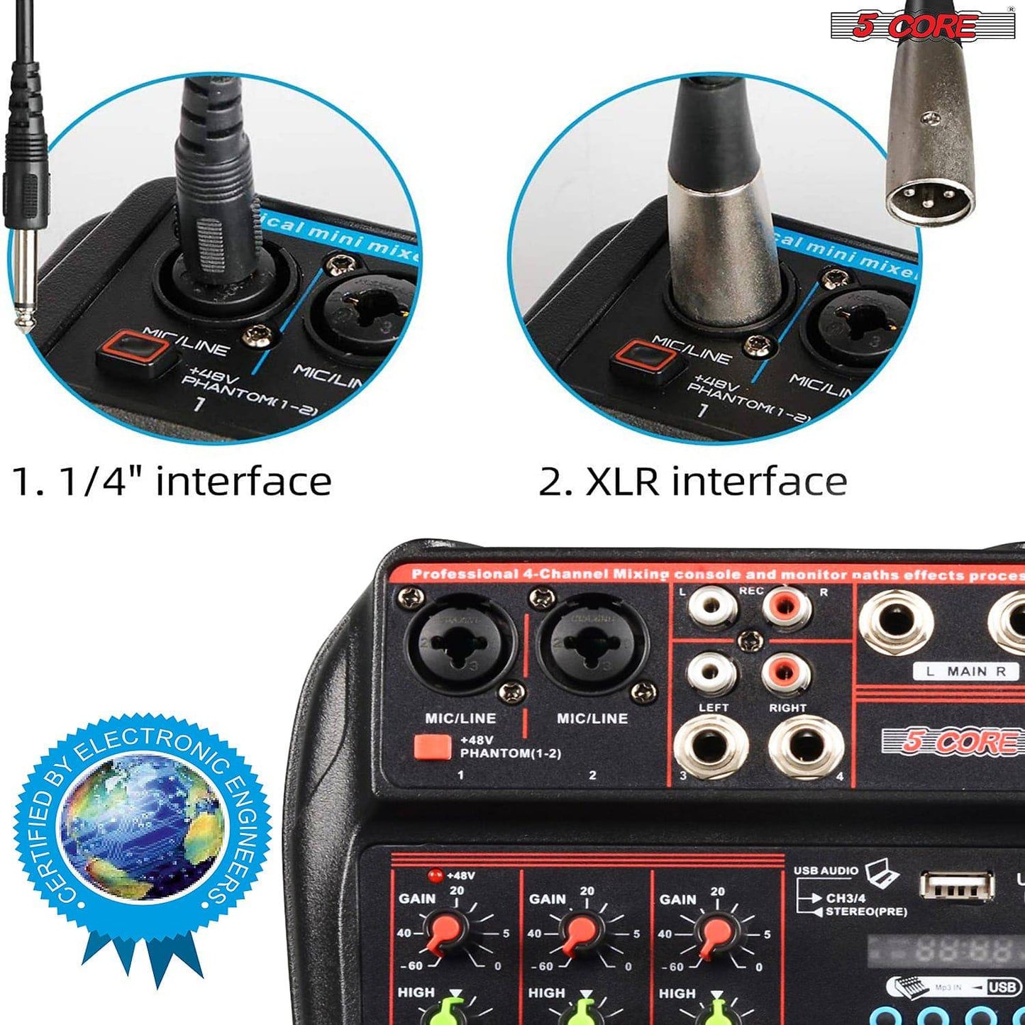 4 Channel Mini Audio Mixer Bluetooth USB DJ Console +Sound Card Studio