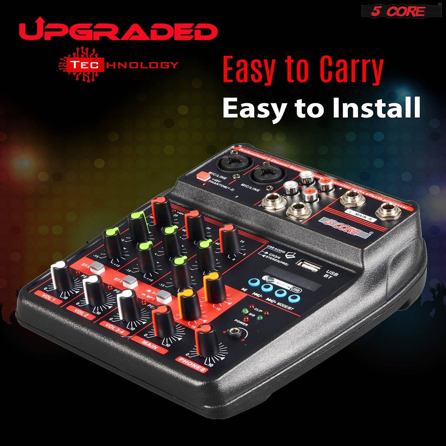 4 Channel Mini Audio Mixer Bluetooth USB DJ Console +Sound Card Studio