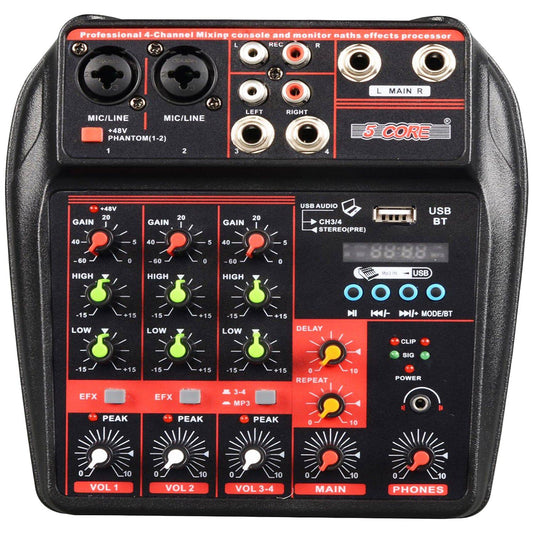4 Channel Mini Audio Mixer Bluetooth USB DJ Console +Sound Card Studio