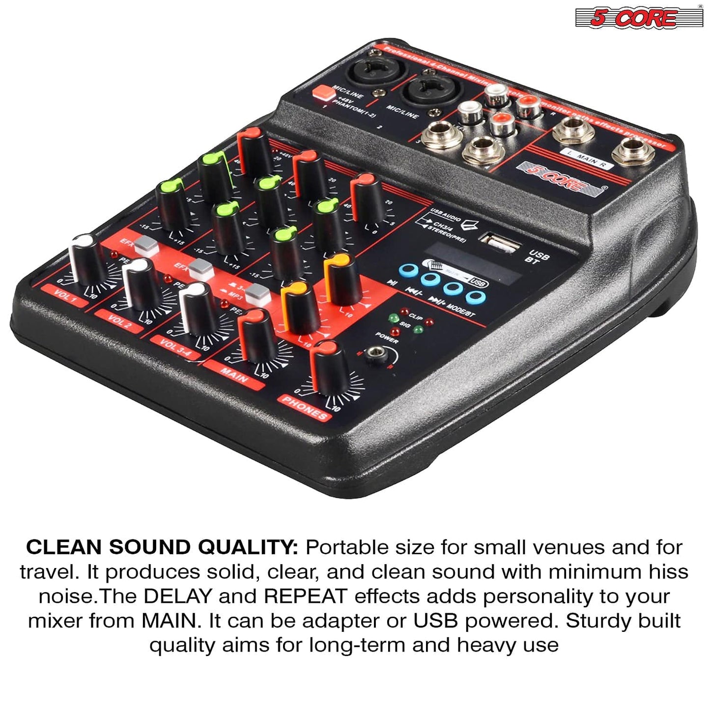 4 Channel Mini Audio Mixer Bluetooth USB DJ Console +Sound Card Studio