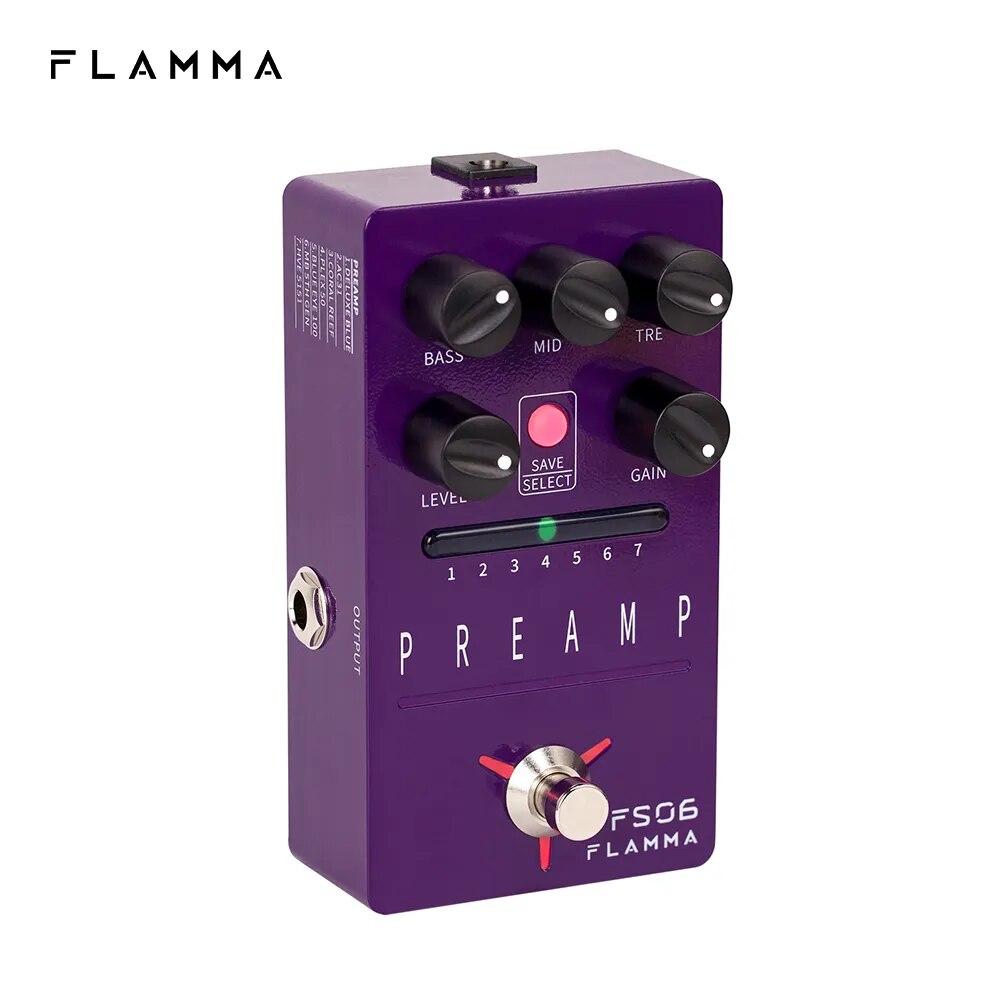 FLAMMA FS06 Preamp Pedal Digital Guitar Effects Pedal with 7 Preamp Models Preset Save Slot Built-in Cabinet Simulation - Ampere Galaxy