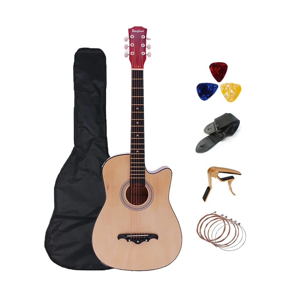 38 Inch Colour Acoustic Guitar Small Size Beginner 6 Steel Strings Kids Musical Instrument With Bag Capo Strap Pick Tuner AGT16 - Ampere Galaxy