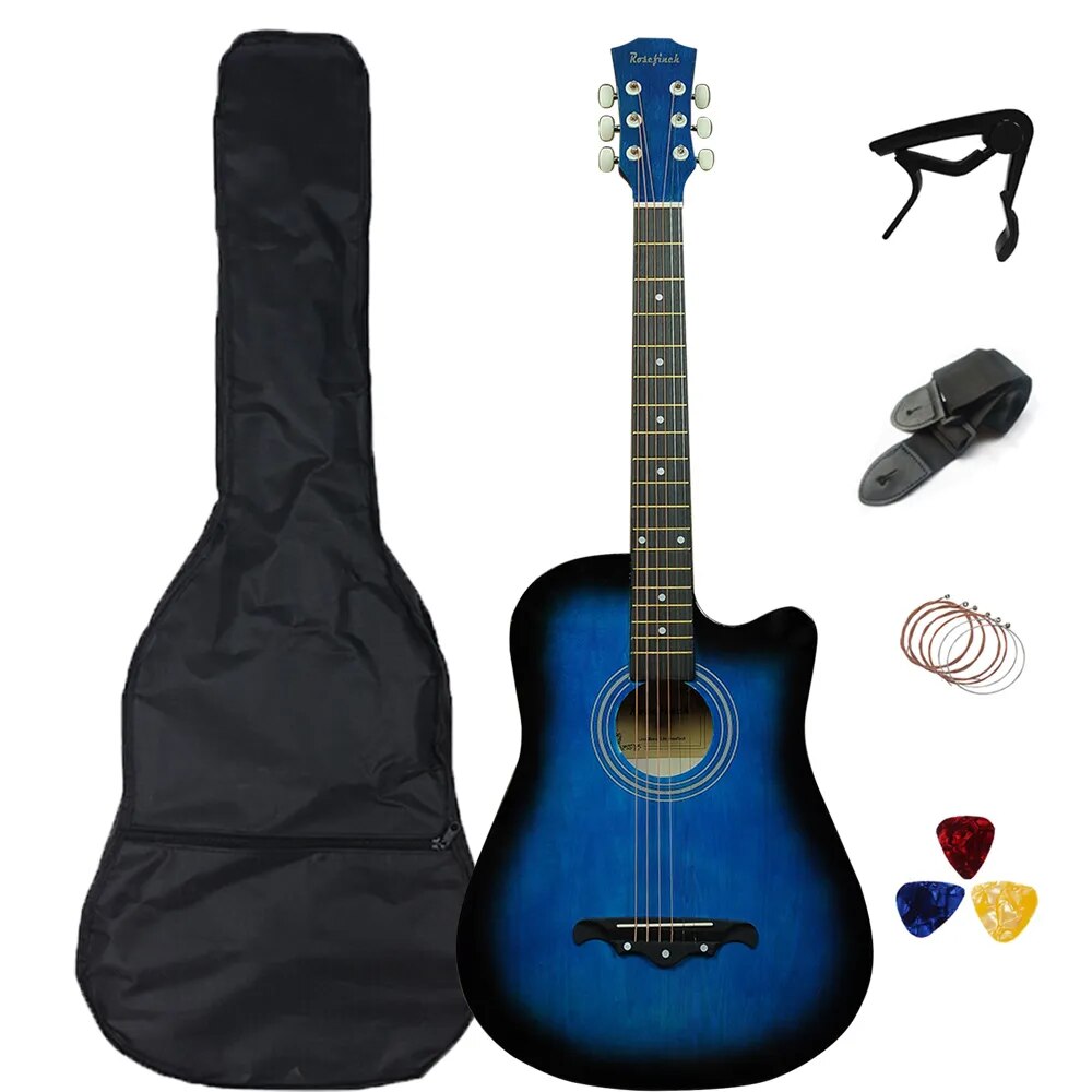 38 Inch Colour Acoustic Guitar Small Size Beginner 6 Steel Strings Kids Musical Instrument With Bag Capo Strap Pick Tuner AGT16 - Ampere Galaxy