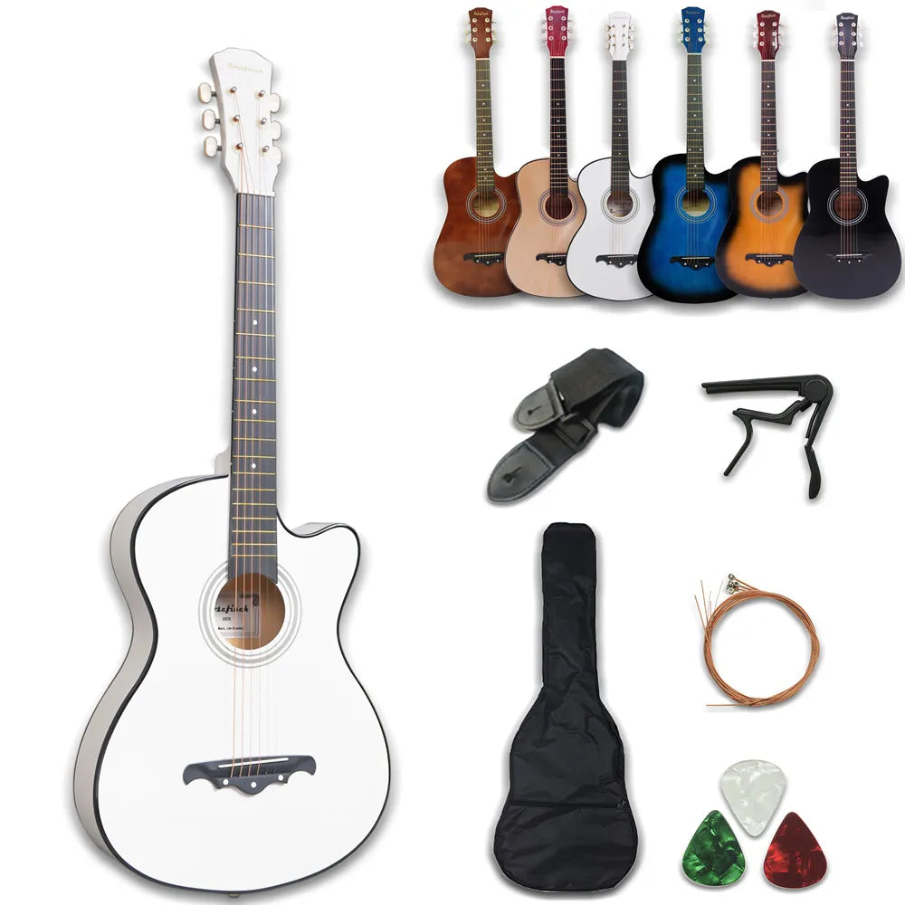 38 Inch Colour Acoustic Guitar Small Size Beginner 6 Steel Strings Kids Musical Instrument With Bag Capo Strap Pick Tuner AGT16 - Ampere Galaxy