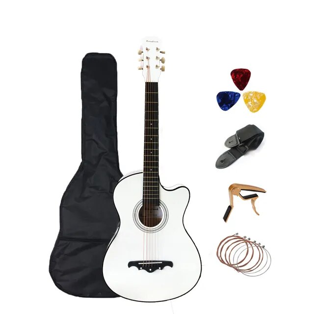 38 Inch Colour Acoustic Guitar Small Size Beginner 6 Steel Strings Kids Musical Instrument With Bag Capo Strap Pick Tuner AGT16 - Ampere Galaxy