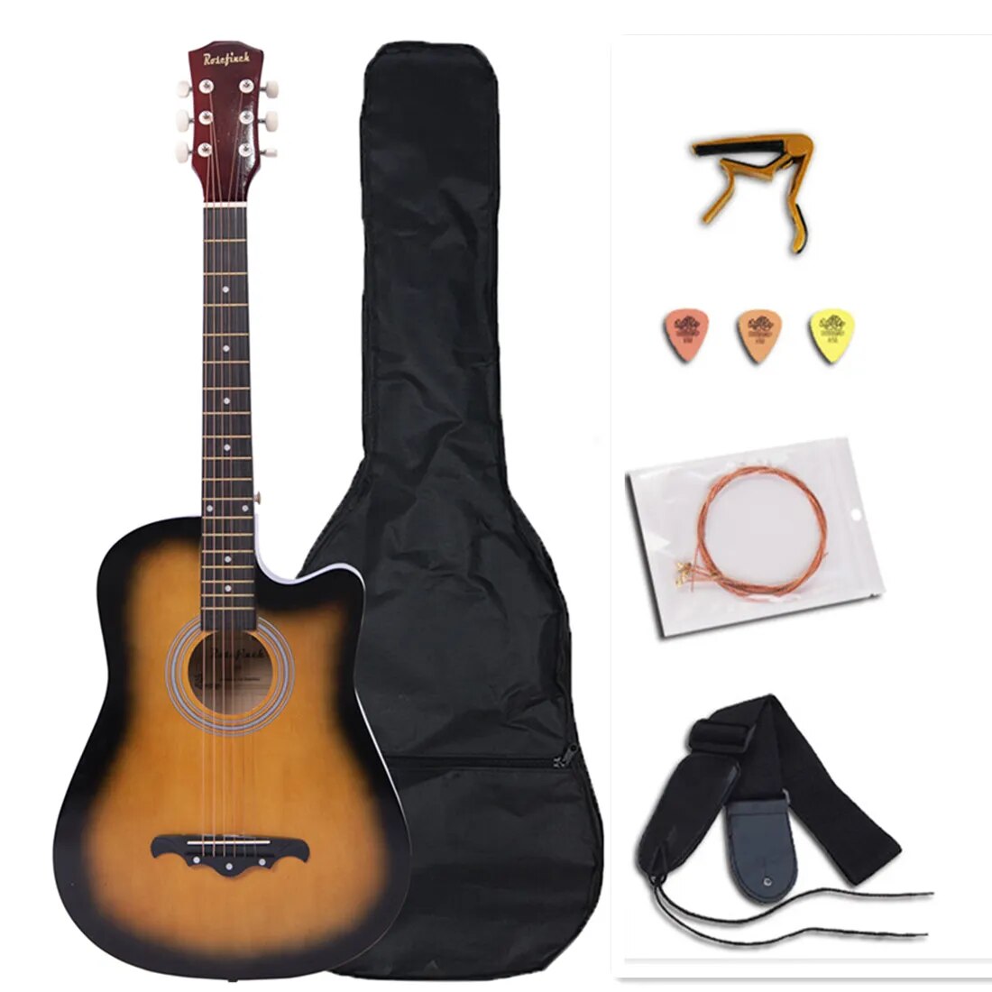 38 Inch Acoustic Guitar Small Size Beginner 6 Steel Strings Kids Musical Instrument AGT16 - Ampere Galaxy