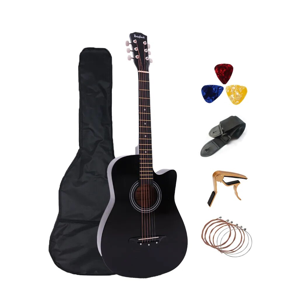 38 Inch Colour Acoustic Guitar Small Size Beginner 6 Steel Strings Kids Musical Instrument With Bag Capo Strap Pick Tuner AGT16 - Ampere Galaxy