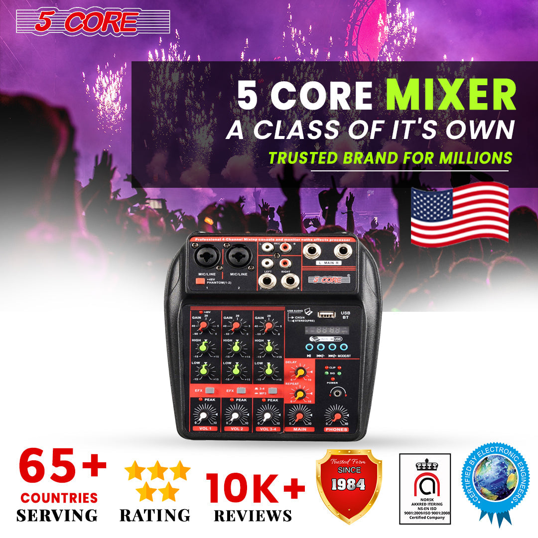 4 Channel Mini Audio Mixer Bluetooth USB DJ Console +Sound Card Studio