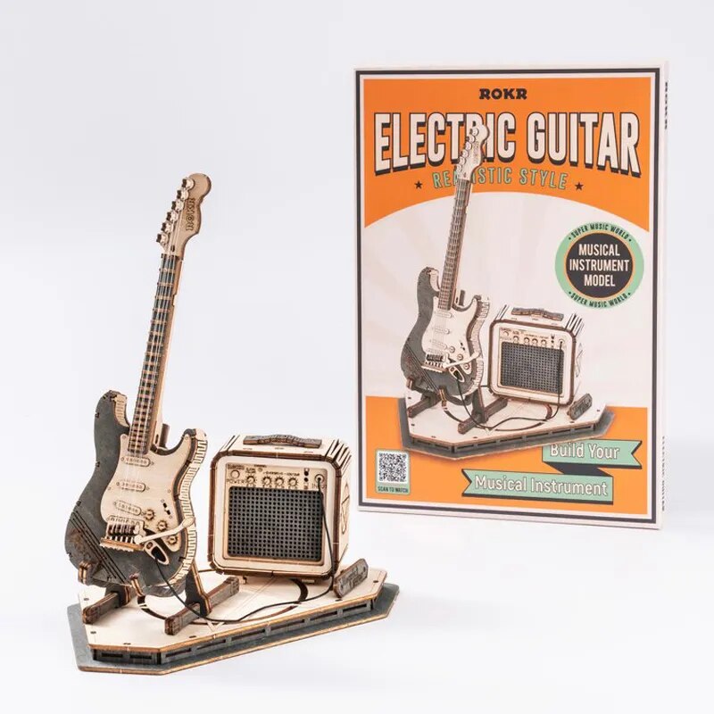 Robotime Rokr wooden Electric Guitar Model Assembly required TG605K - Ampere Galaxy