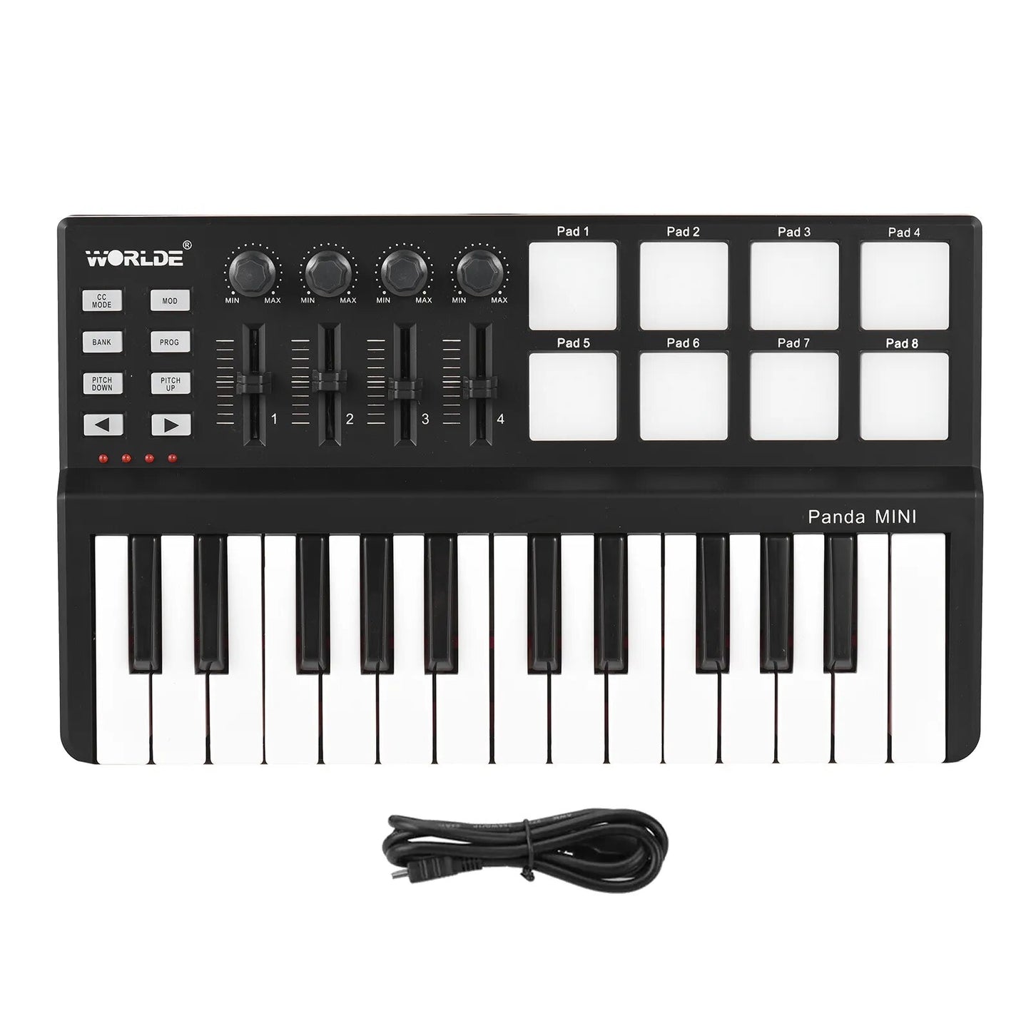 Worlde Panda Midi Keyboard Mini 25 Velocity-sensitive Keys USB Powered Drum Pad MIDI Controller - Ampere Galaxy