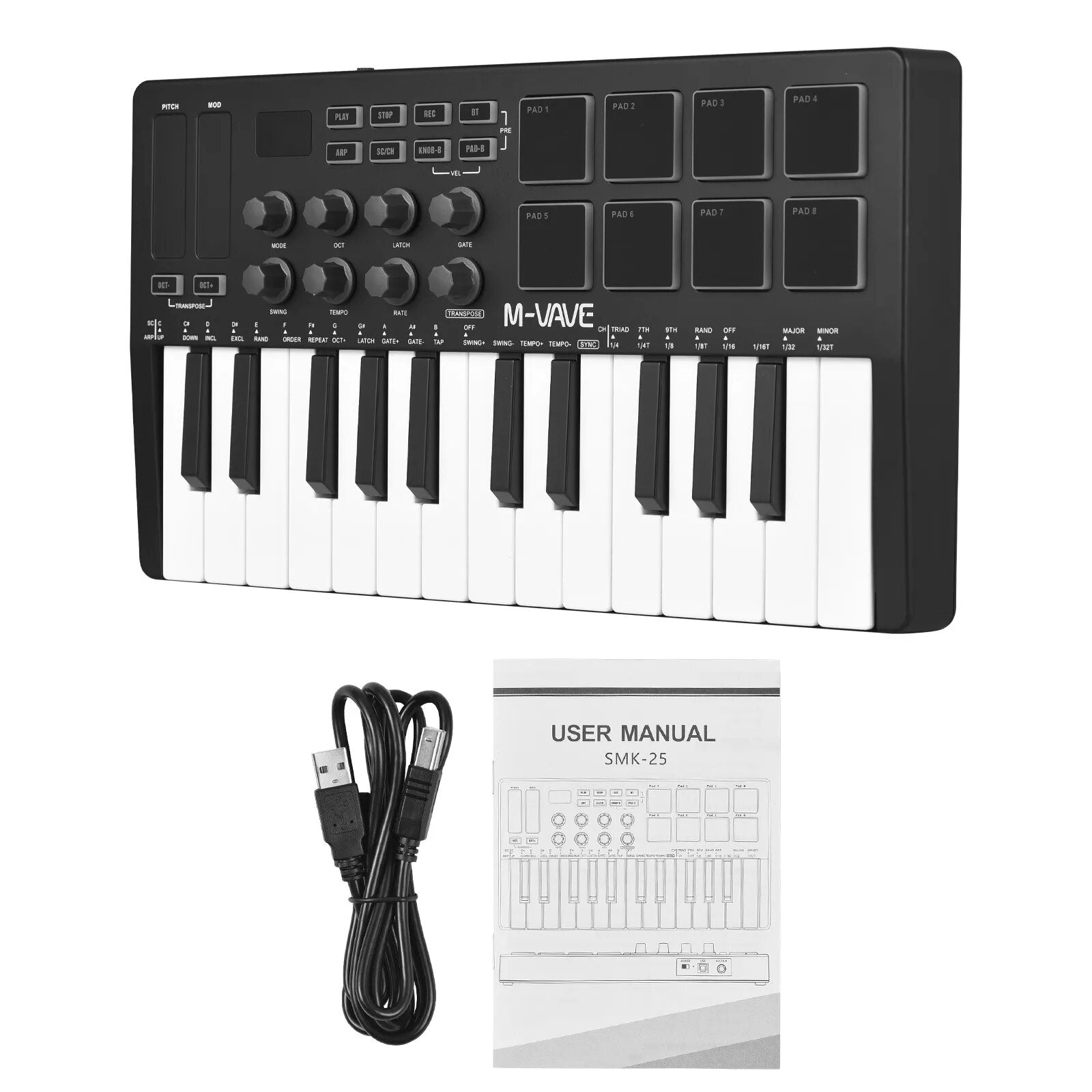 M-VAVE 25-Key MIDI Control Mini USB MIDI Controller with 25 Velocity Sensitive Keys 8-Knob Keyboard instrument - Ampere Galaxy