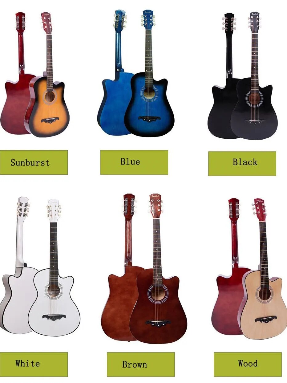 38 Inch Acoustic Guitar Small Size Beginner 6 Steel Strings Kids Musical Instrument AGT16 - Ampere Galaxy