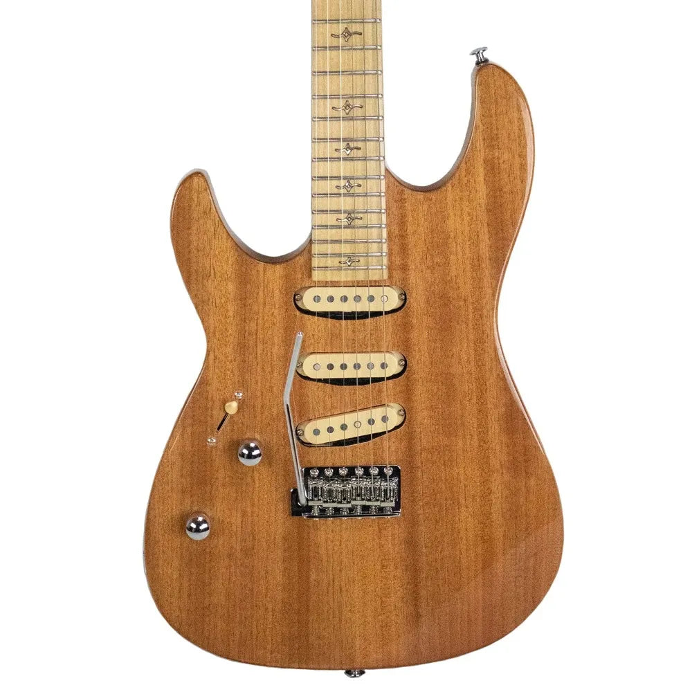 Natural Series Left-Handed Mahogany 24-Fret Electric Guitar with Single Coil Pickups, Gig bag and ChromaCast Accessories - Ampere Galaxy