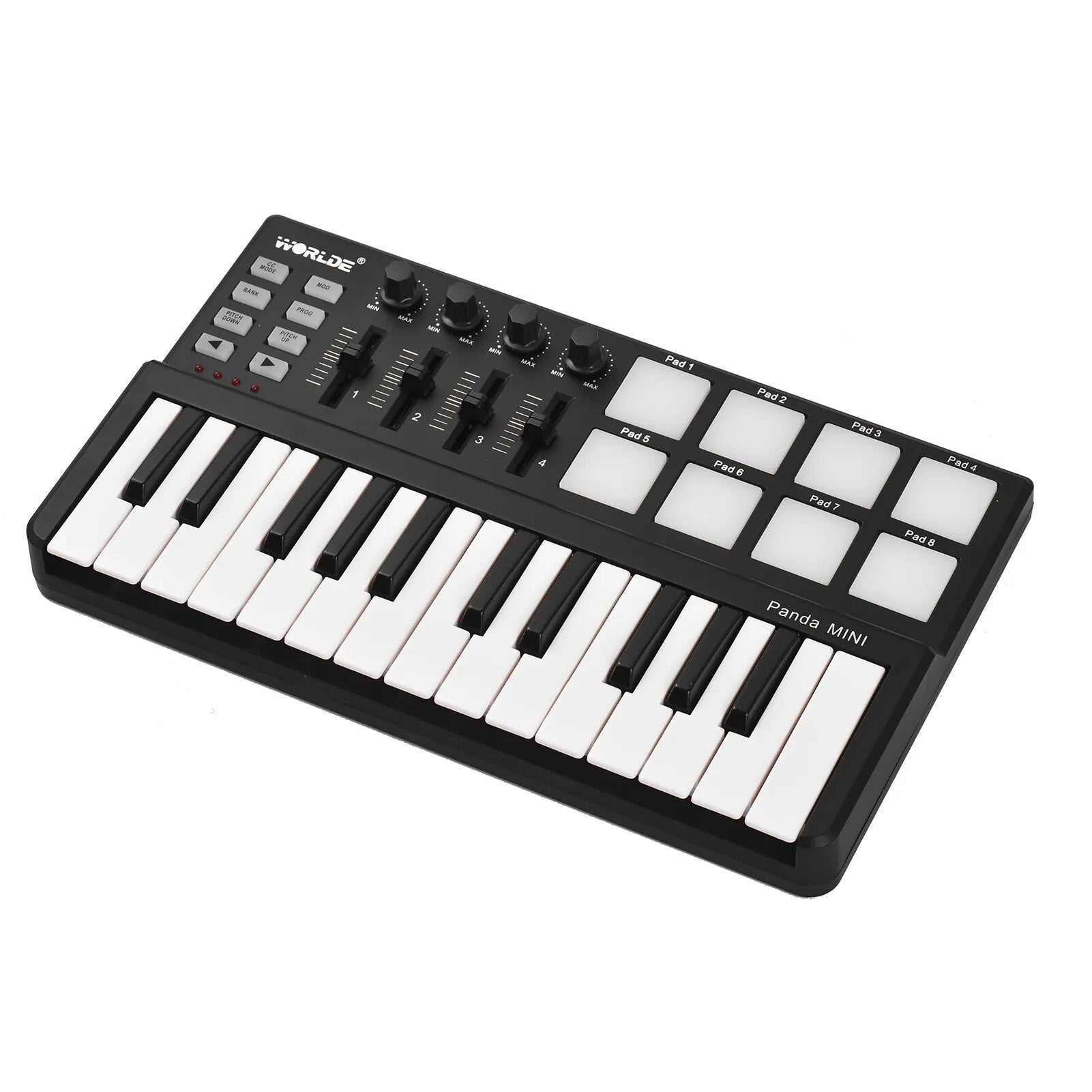 Worlde Panda Midi Keyboard Mini 25 Velocity-sensitive Keys USB Powered Drum Pad MIDI Controller - Ampere Galaxy