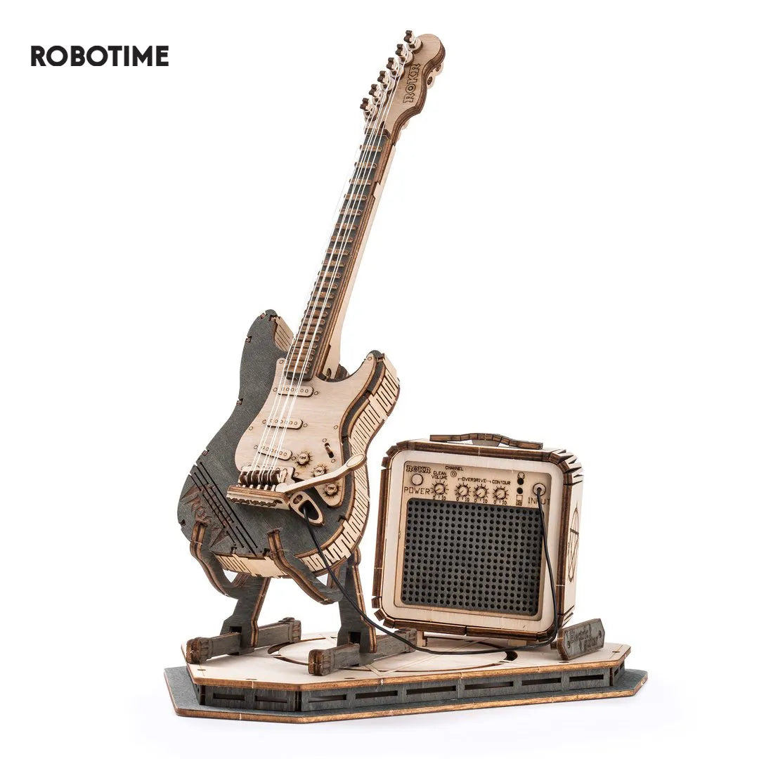 Robotime Rokr wooden Electric Guitar Model Assembly required TG605K - Ampere Galaxy