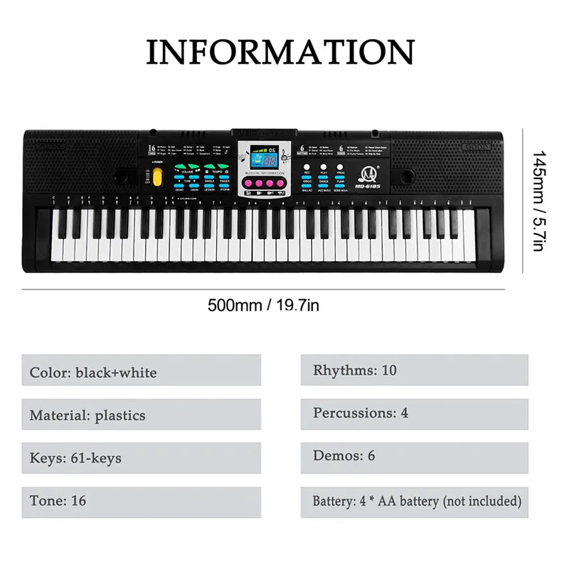 MQ 61 Key Electronic Piano Digital Music Electronic Keyboard Musical Instrument Gift with Microphone for Kids Beginners - Ampere Galaxy