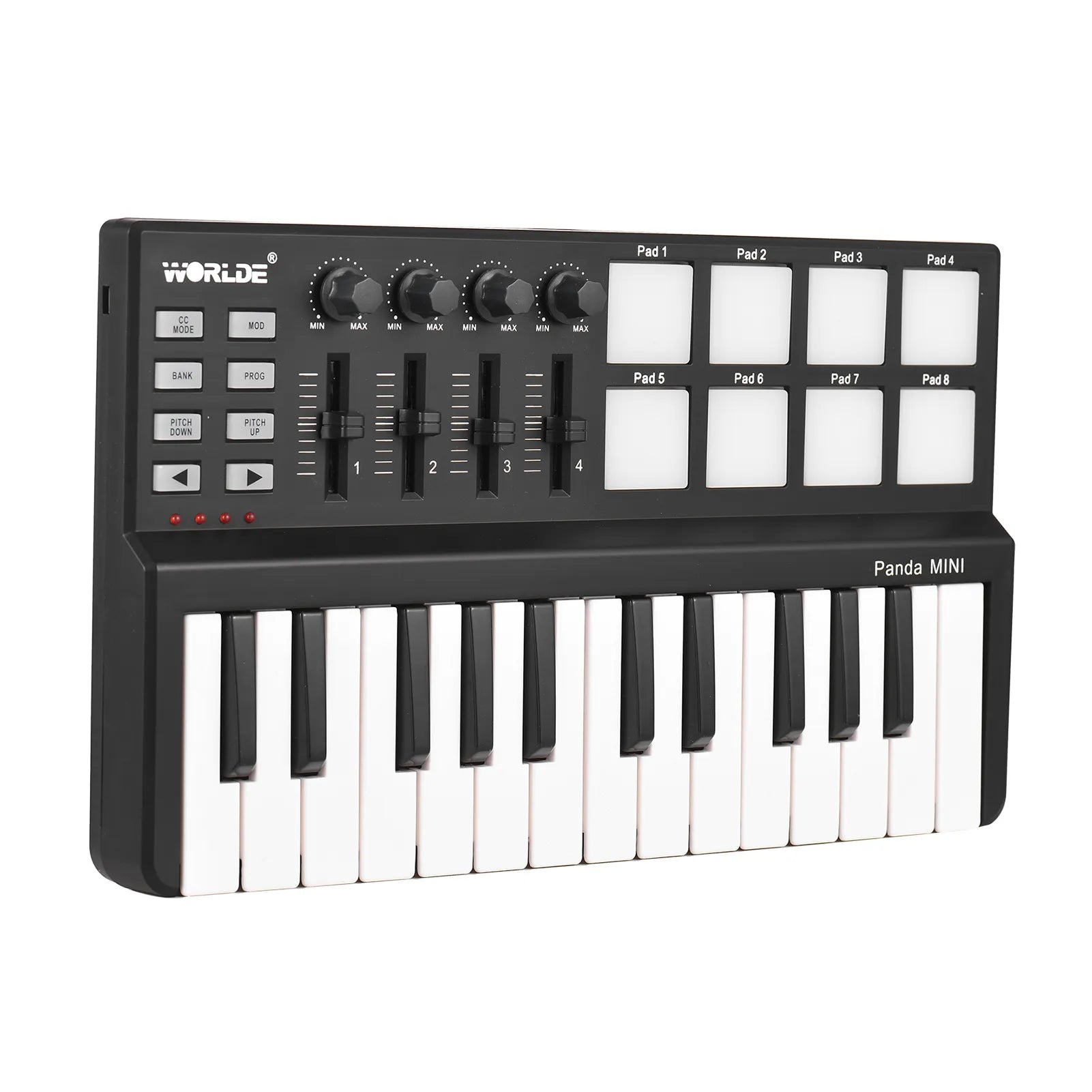 Worlde Panda Midi Keyboard Mini 25 Velocity-sensitive Keys USB Powered Drum Pad MIDI Controller - Ampere Galaxy