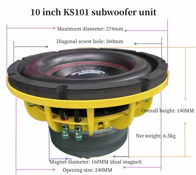 B-666 10 Inch & 12 Inch Subwoofers Long Stroke 2-8Ohm 600W - Ampere Galaxy