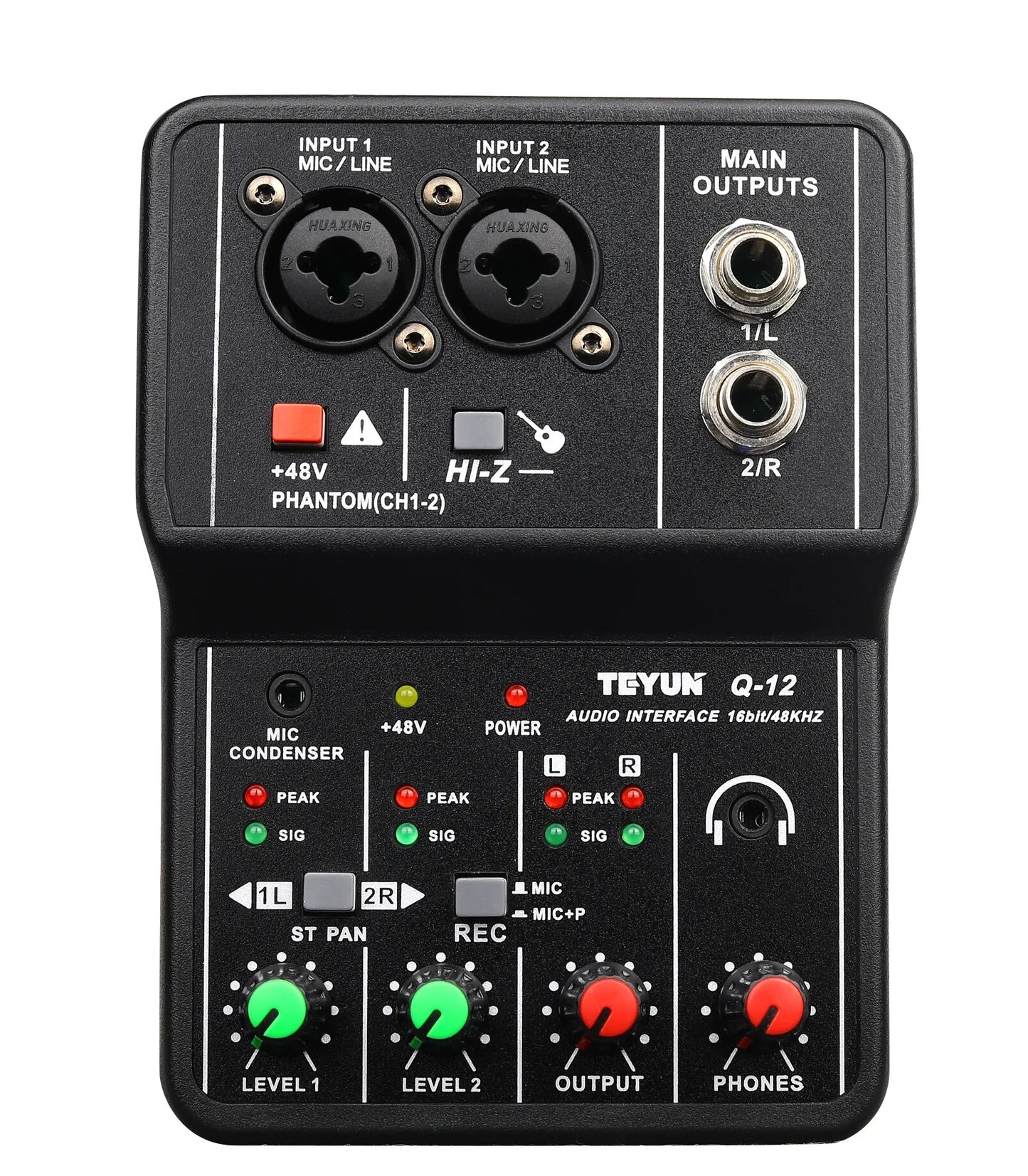 TEYUN Q-12 Professional  Audio Sound Card with Monitor Electric Guitar Live Broadcast Recording - Ampere Galaxy