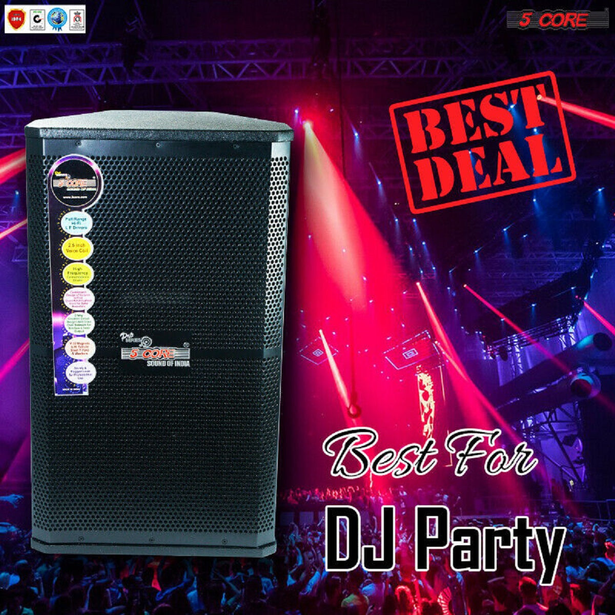 5 CORE 15" Outdoor Speaker System Pro Pa Party DJ Speaker, 2 Way 8 Ohm