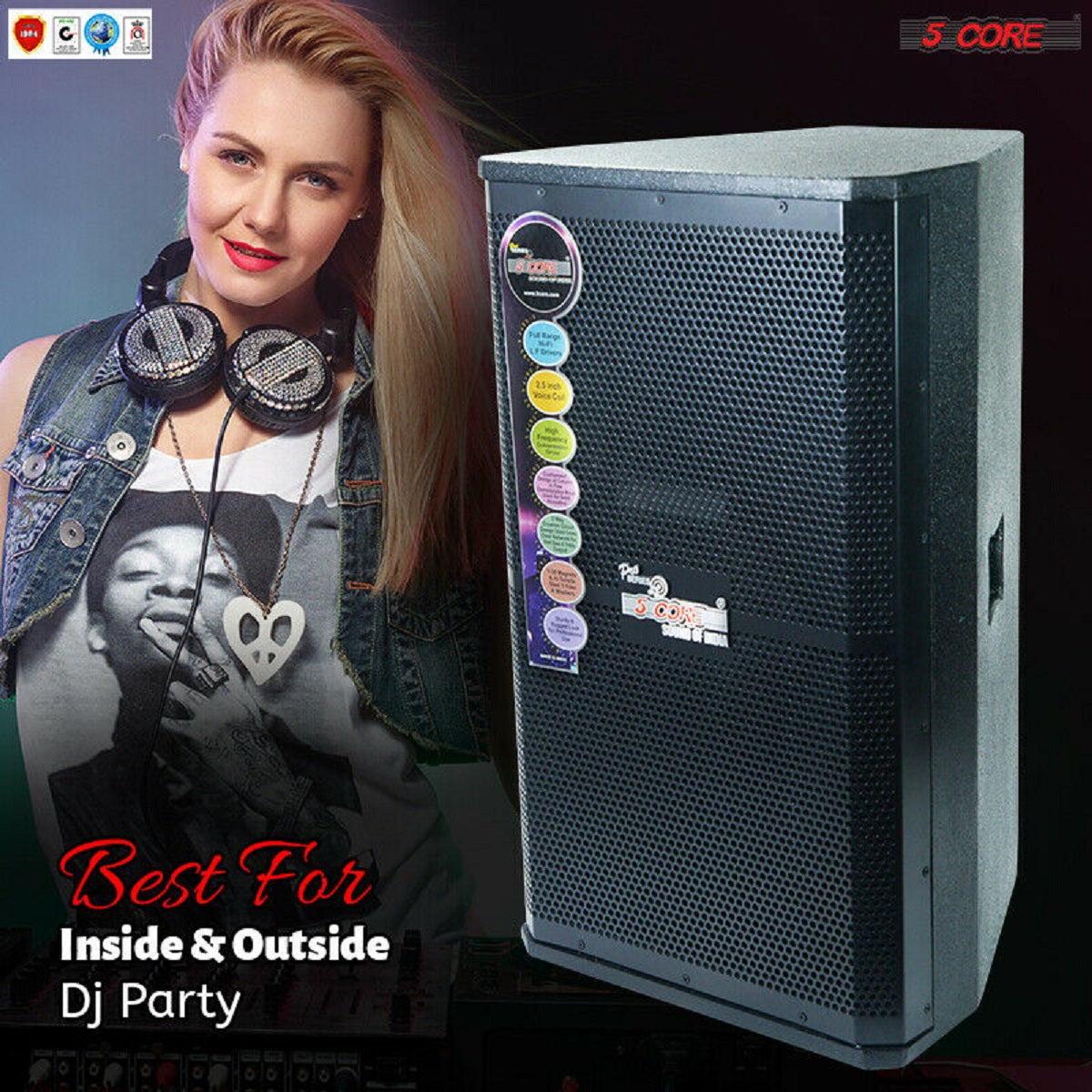 5 CORE 15" Outdoor Speaker System Pro Pa Party DJ Speaker, 2 Way 8 Ohm