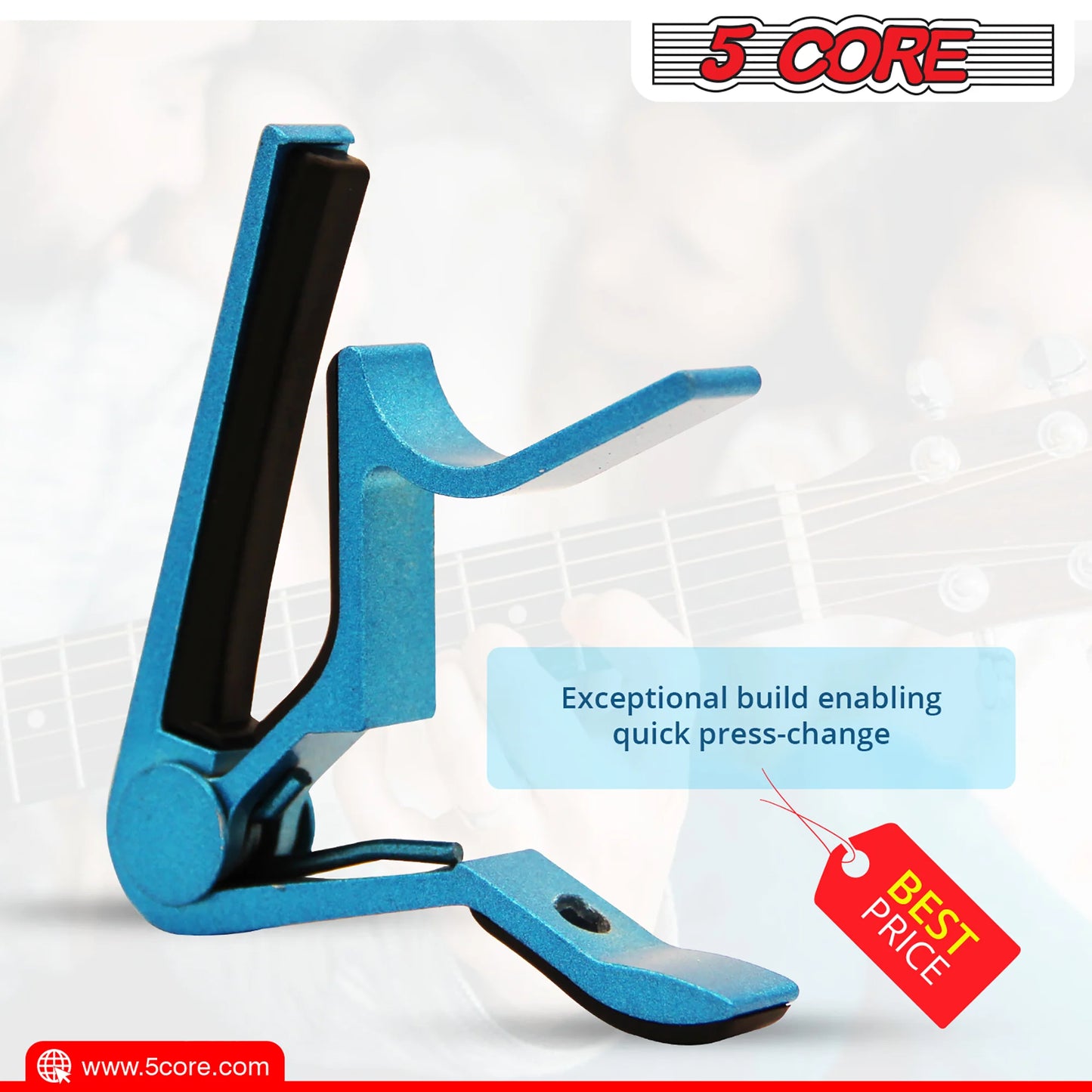 "5 Core Premium Guitar Capo for Acoustic and Classical Guitars, Ukulele, Mandolin, and Banjo - Set of 2 Blue Capos"