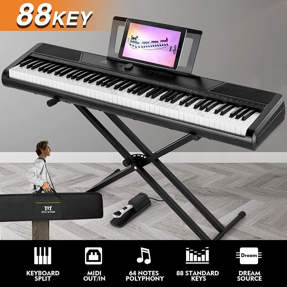 88-Key Electronic Piano Semi Weighted Digital Keyboard with Stand, Pedal, Bag and Cloth (Black)