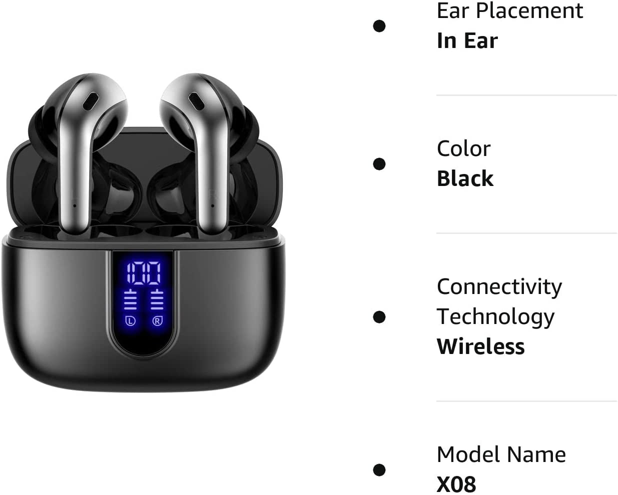 Professional title: "Wireless Bluetooth Earbuds with Extended Playback, Power Display, and Charging Case - Waterproof In-Ear Earphones with Mic for TV, Smartphone, Laptop, and Sports"