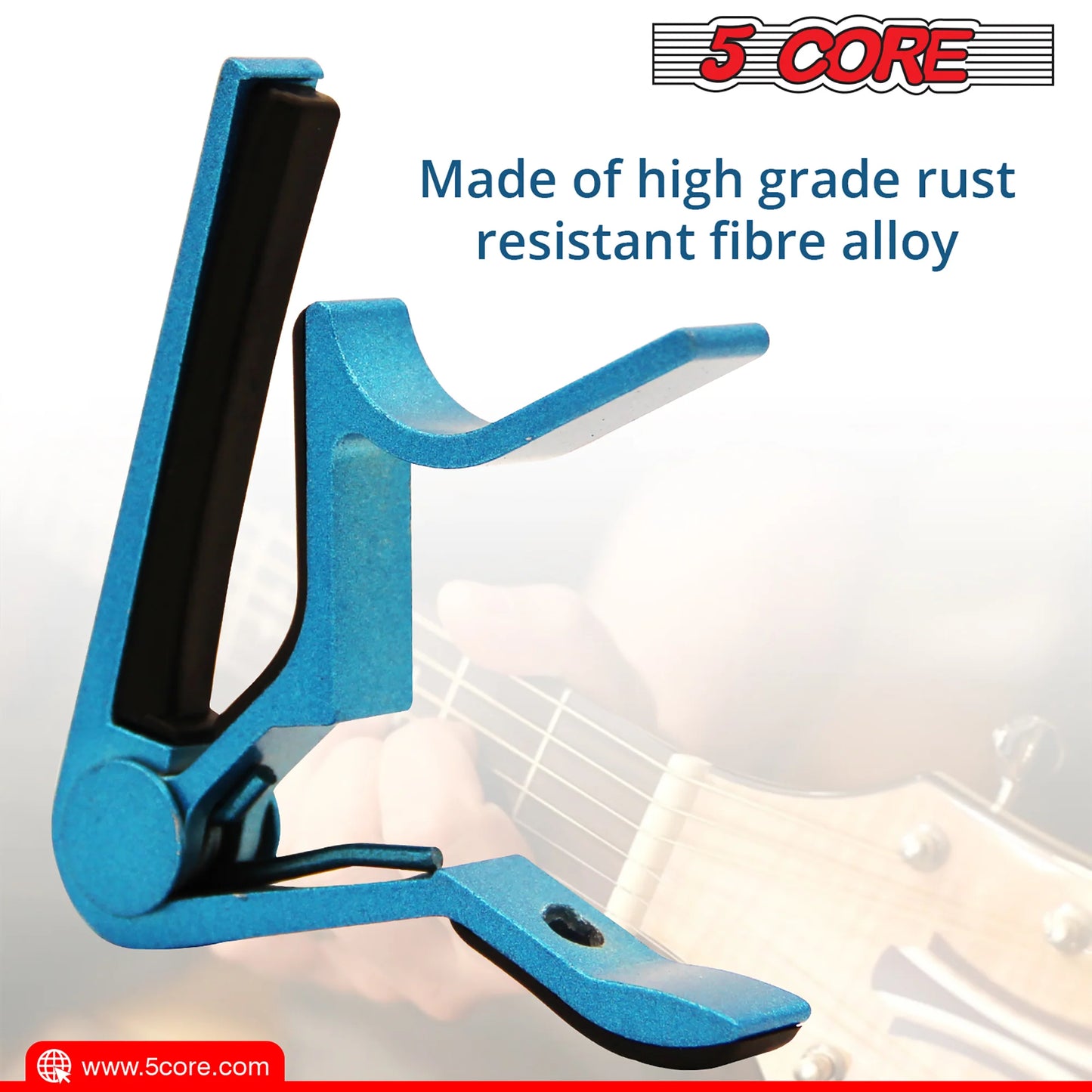 "5 Core Premium Guitar Capo for Acoustic and Classical Guitars, Ukulele, Mandolin, and Banjo - Set of 2 Blue Capos"