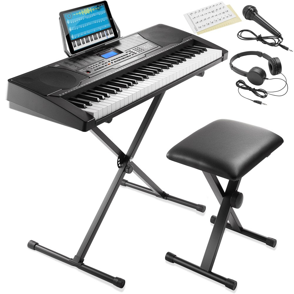 61-Key Digital Electronic Keyboard Piano with Full-Size Keys for Beginners with Stand & Bench