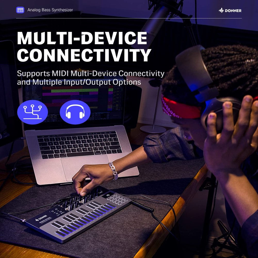 B1 Controller, Analog Bass Synthesizer and Sequencer with 128 Patterns, Saturation & Delay Effects, LED Display and MIDI IN/OUT