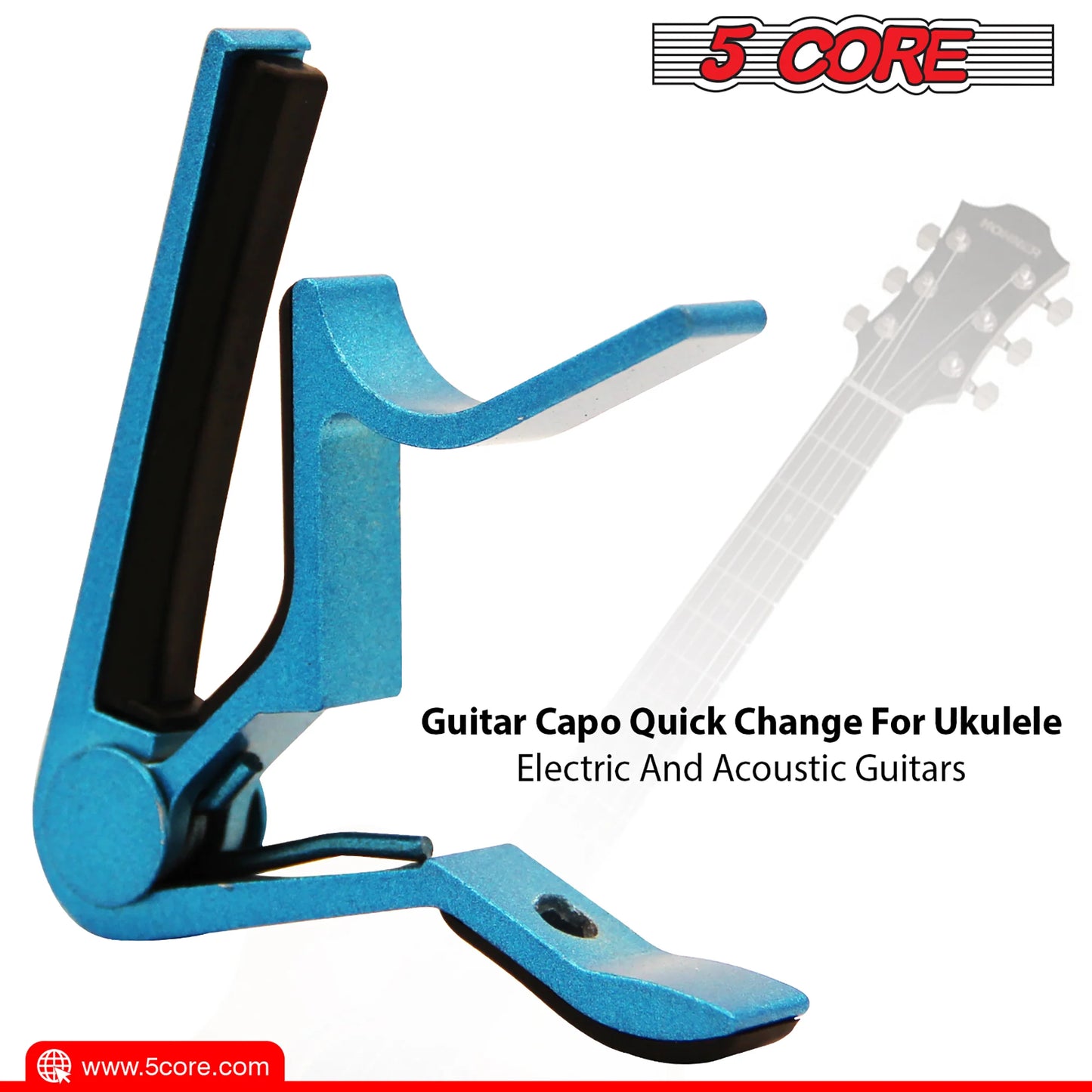 "5 Core Premium Guitar Capo for Acoustic and Classical Guitars, Ukulele, Mandolin, and Banjo - Set of 2 Blue Capos"