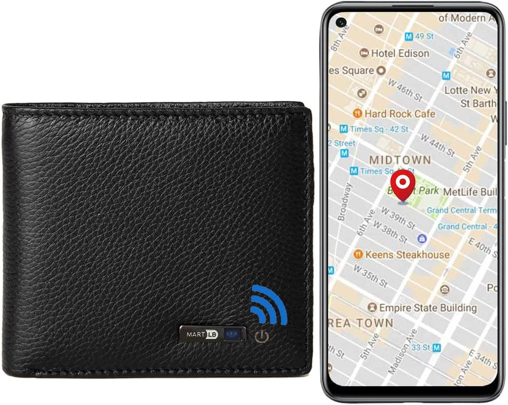 Anti-Lost Bluetooth Wallet Tracker & Finder GPS Position Locator Mens Slim Minimalist Trackable Cool Leather Wallet Credit Card Holder Gifts with Box