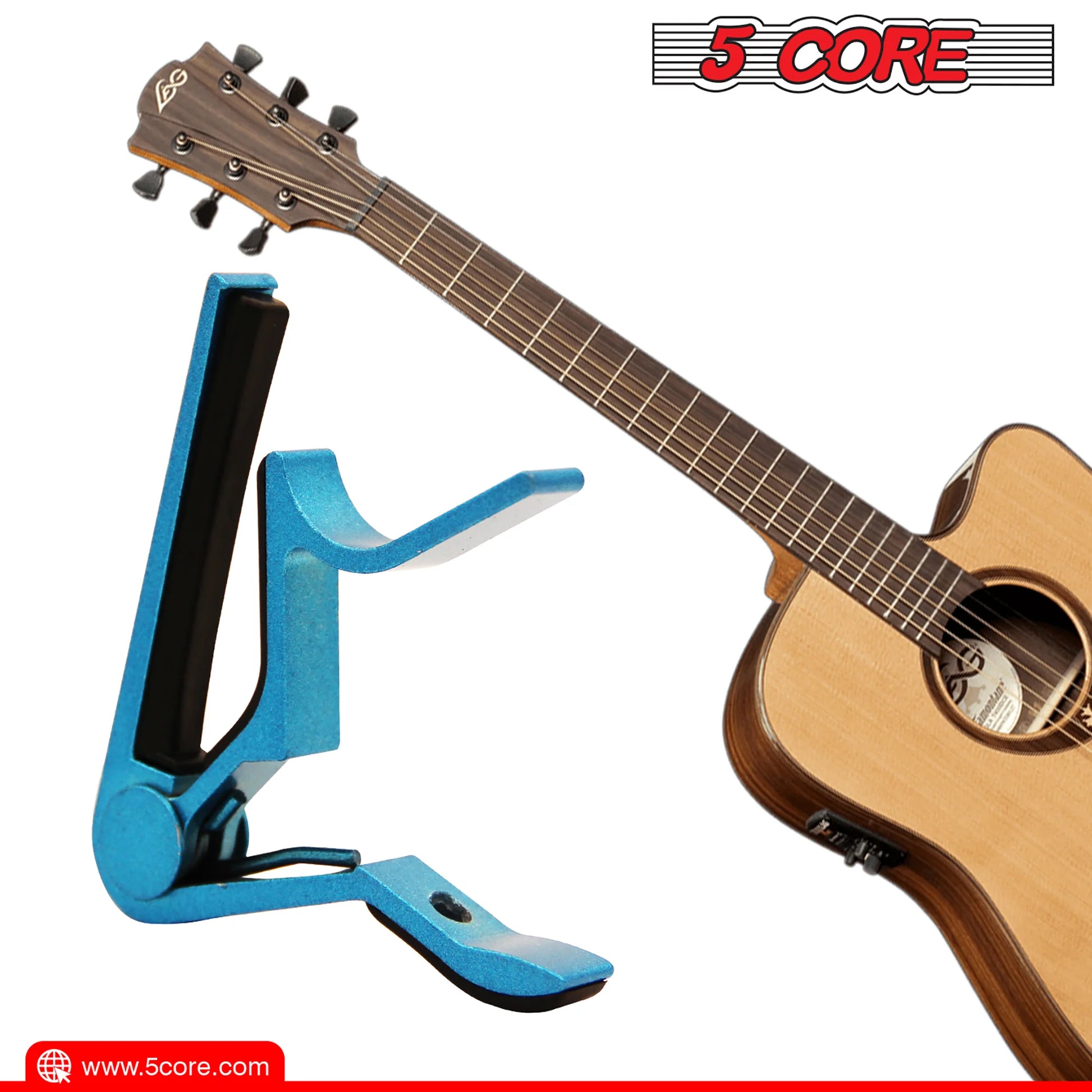 "5 Core Premium Guitar Capo for Acoustic and Classical Guitars, Ukulele, Mandolin, and Banjo - Set of 2 Blue Capos"