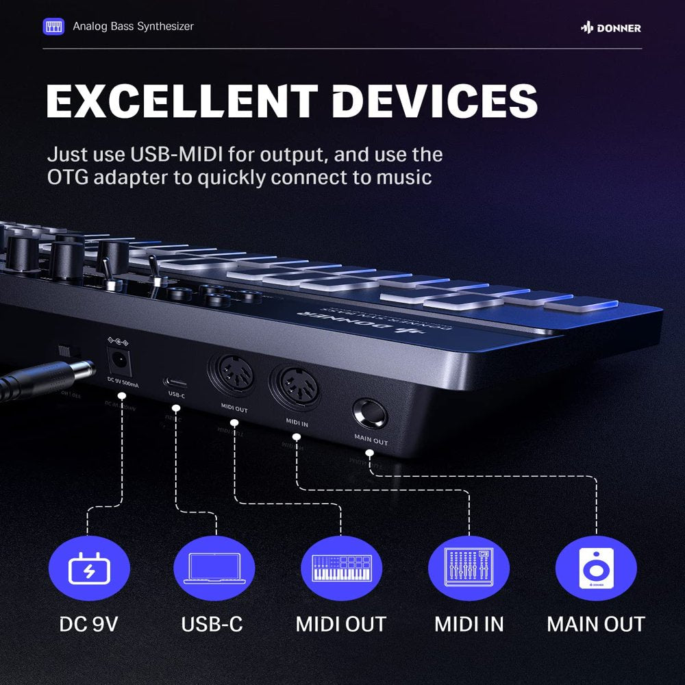 B1 Controller, Analog Bass Synthesizer and Sequencer with 128 Patterns, Saturation & Delay Effects, LED Display and MIDI IN/OUT