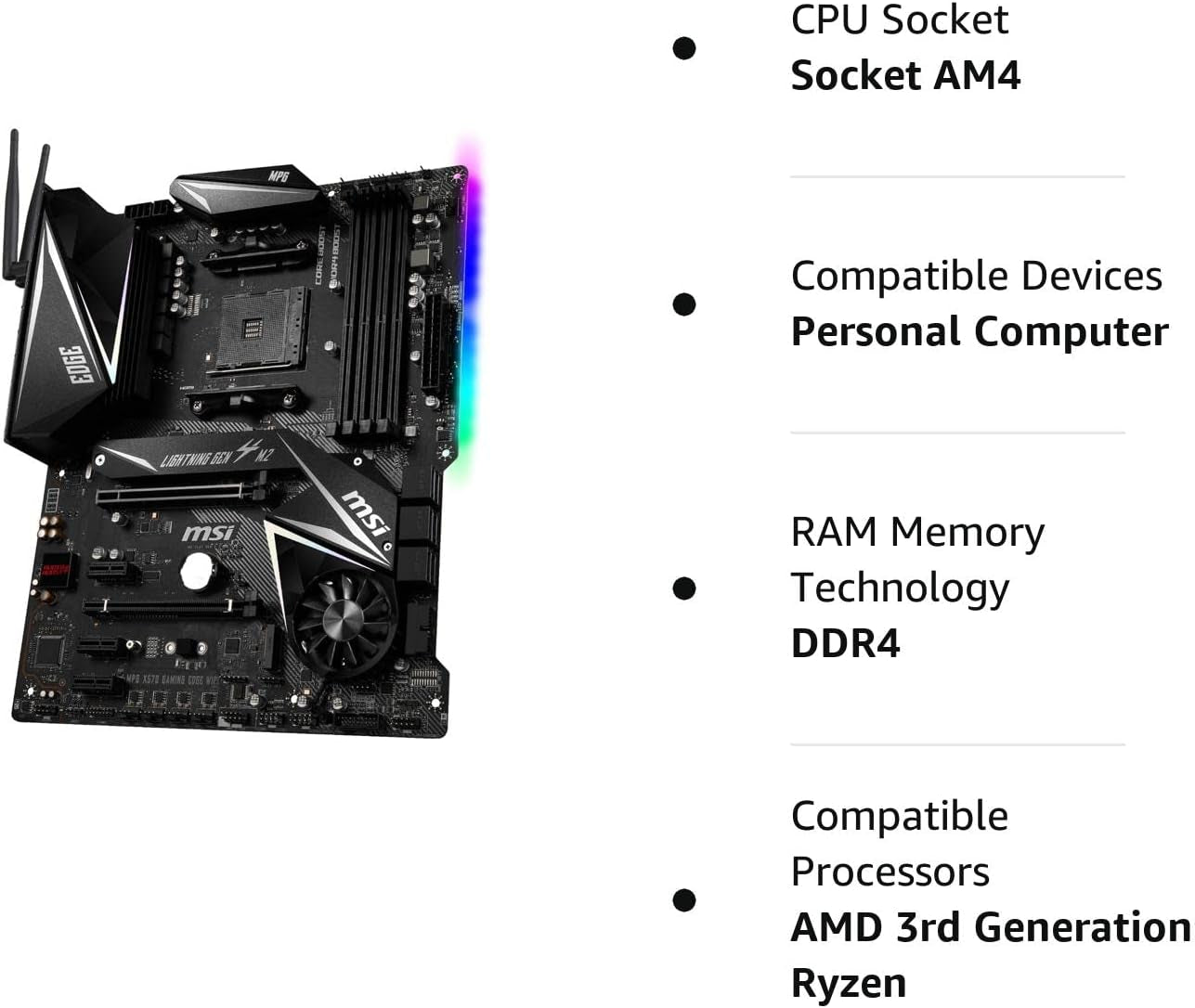 MPG X570 GAMING EDGE WIFI Motherboard (AMD AM4, DDR4, Pcie 4.0, SATA 6Gb/S, M.2, USB 3.2 Gen 2, AC Wi-Fi 5, HDMI, ATX)