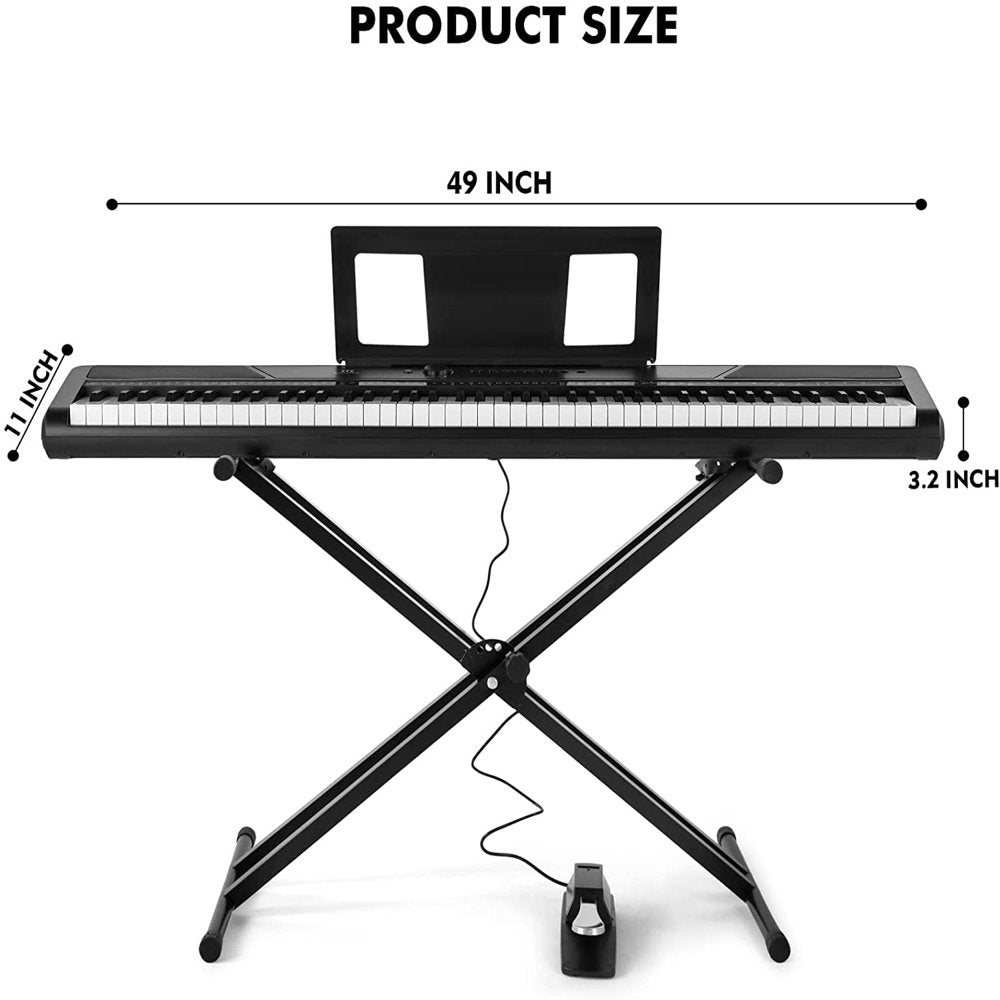 88-Key Electronic Piano Semi Weighted Digital Keyboard with Stand, Pedal, Bag and Cloth (Black)