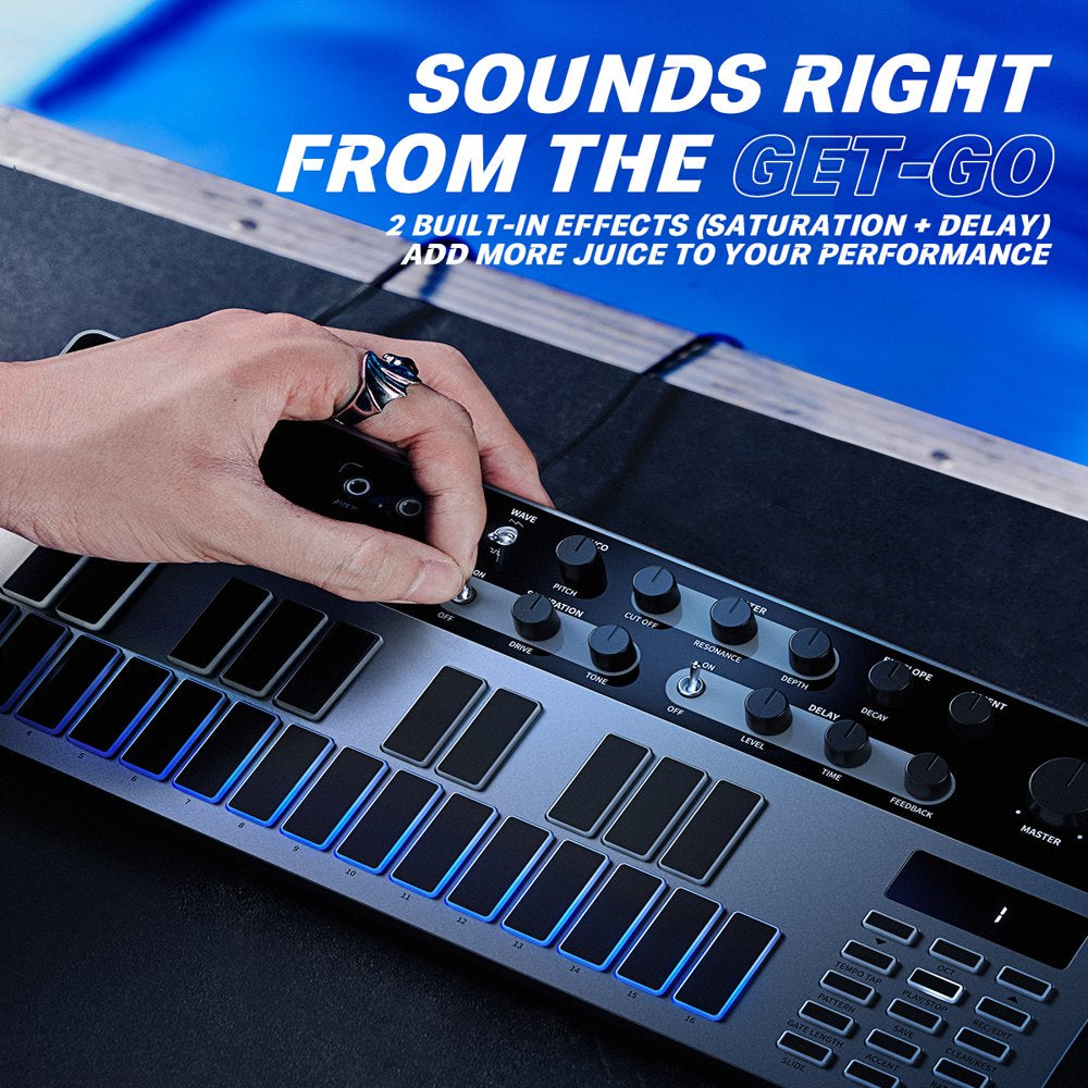 B1 Controller, Analog Bass Synthesizer and Sequencer with 128 Patterns, Saturation & Delay Effects, LED Display and MIDI IN/OUT