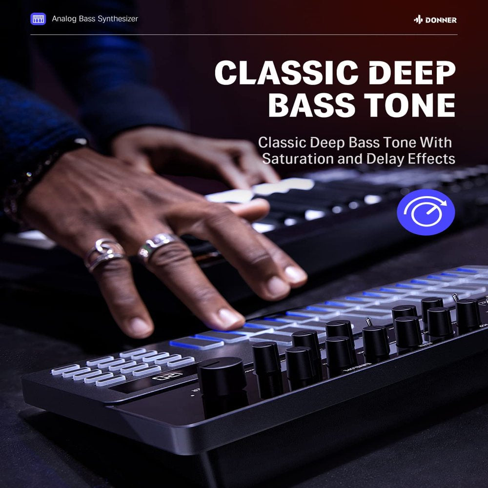 B1 Controller, Analog Bass Synthesizer and Sequencer with 128 Patterns, Saturation & Delay Effects, LED Display and MIDI IN/OUT