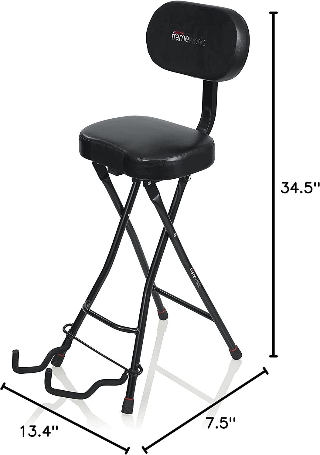 Guitar Seat with Padded Cushion, Ergonomic Backrest and Fold Out Guitar Stand; Holds Both Acoustic and Electric Guitars (GFW-GTR-SEAT)