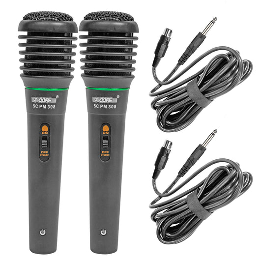 5 Core Microphone 2 Pieces Black Karaoke XLR Wired Mic Professional Studio Microfonos W Integrated Pop Filter Dynamic Moving Coil Cardioid Unidirectional Pickup Micrófono for Singing DJ Podcast Speeches Includes Cable - 308P 2PCS