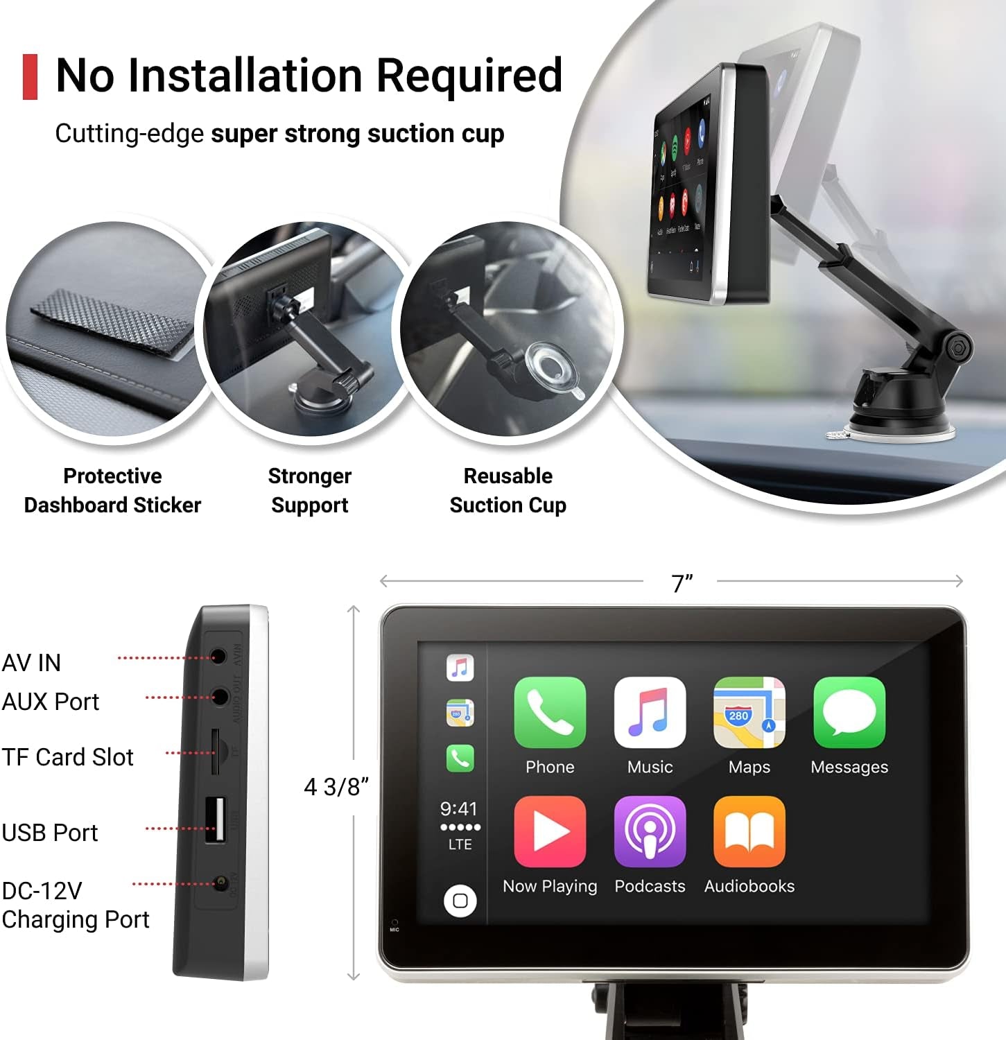 INTellIDASH: 7'' IPS Touchscreen Multimedia Player with Apple CarPlay, Android Auto, Bluetooth, Mirror Link, SiriusXM, Google, Siri Assistant – Ideal for Dash or Windshield Mounting