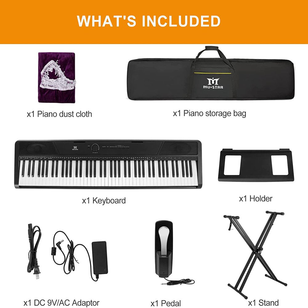 88-Key Electronic Piano Semi Weighted Digital Keyboard with Stand, Pedal, Bag and Cloth (Black)