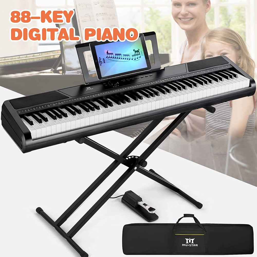 88-Key Electronic Piano Semi Weighted Digital Keyboard with Stand, Pedal, Bag and Cloth (Black)