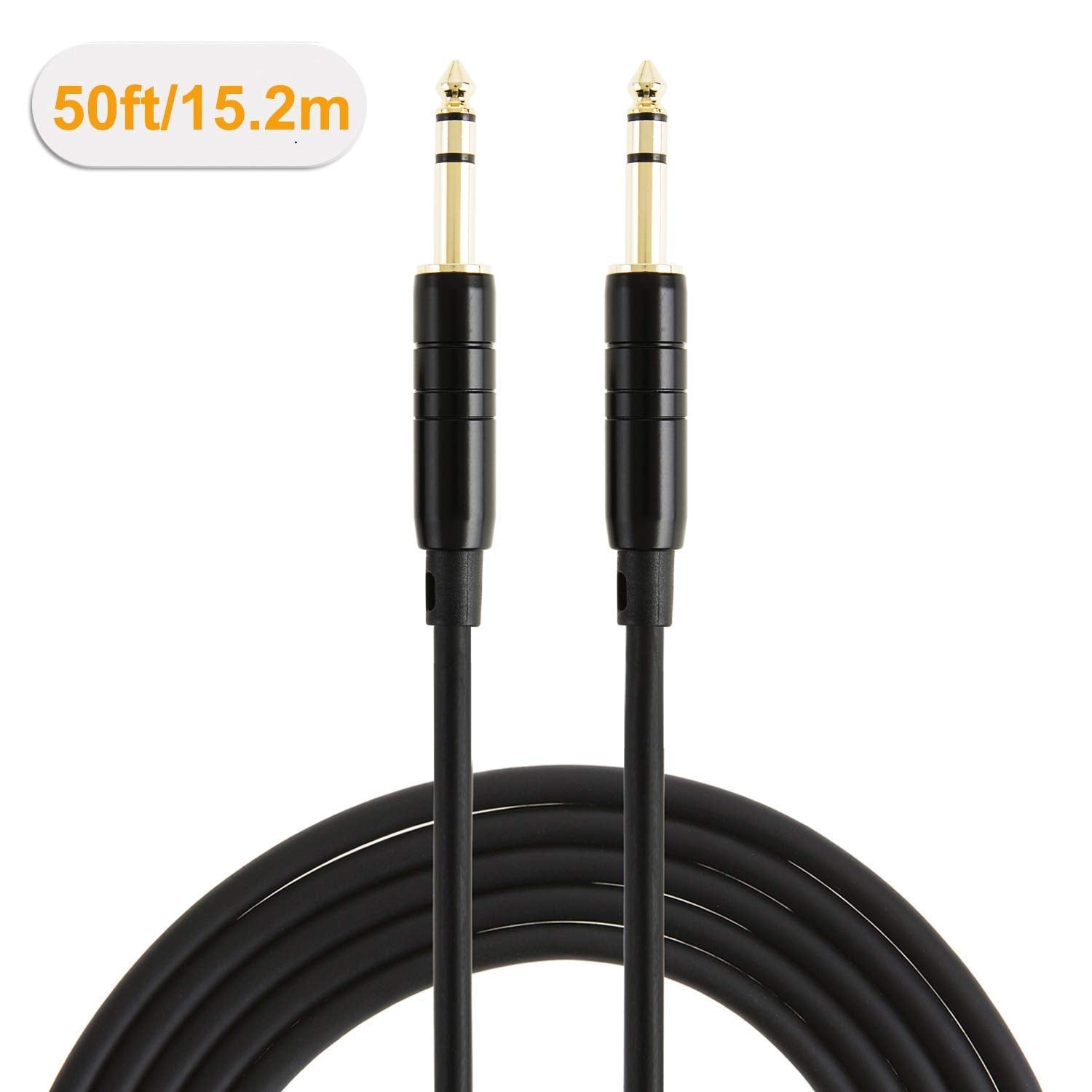 Professional Title: "50-Foot 1/4 Inch TRS Cable - Balanced Stereo Audio Cable for Studio Monitors, Mixers, Yamaha Speaker/Receiver - Black"