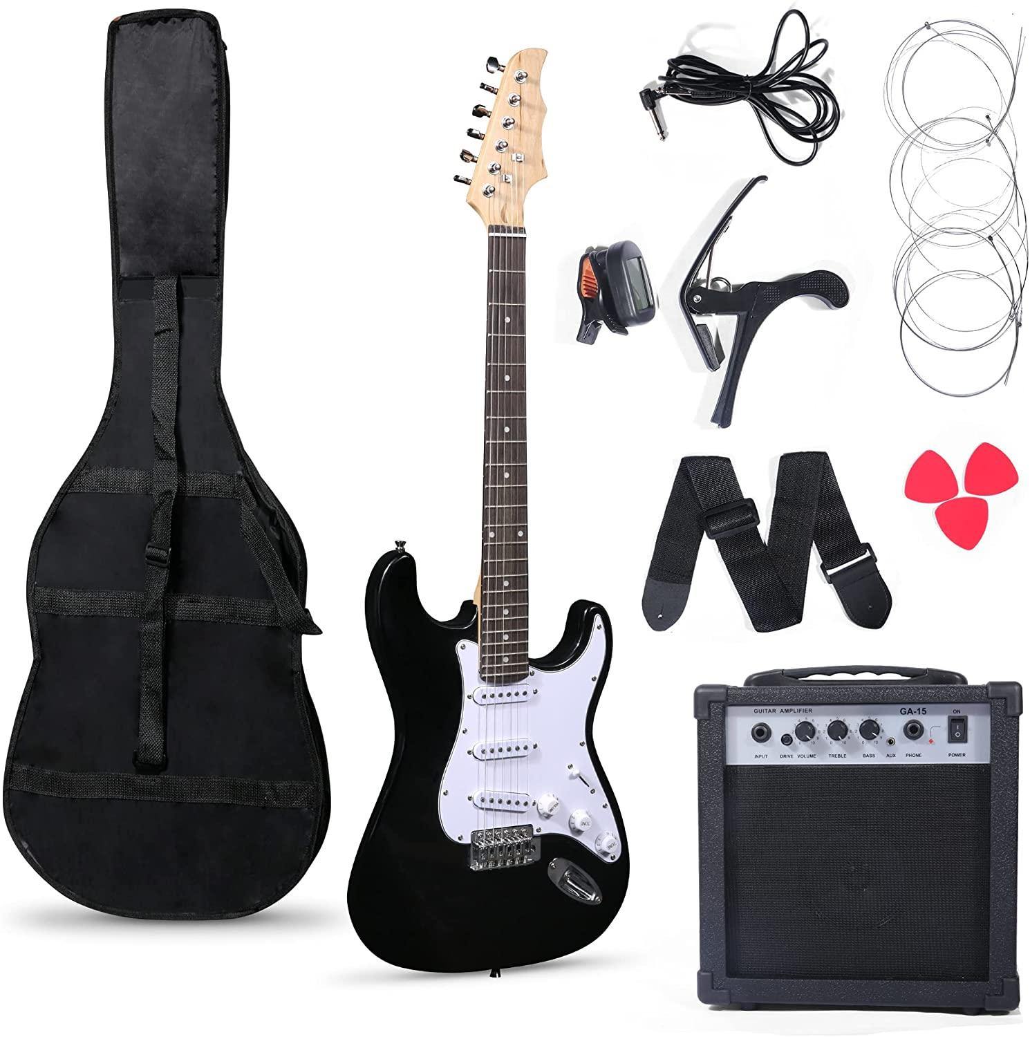 39 Inch Electric Guitar Starter Kit with 10 W Amplifier; Carrier Bag; Tuner; Strings; Picks; Cable - Ampere Galaxy